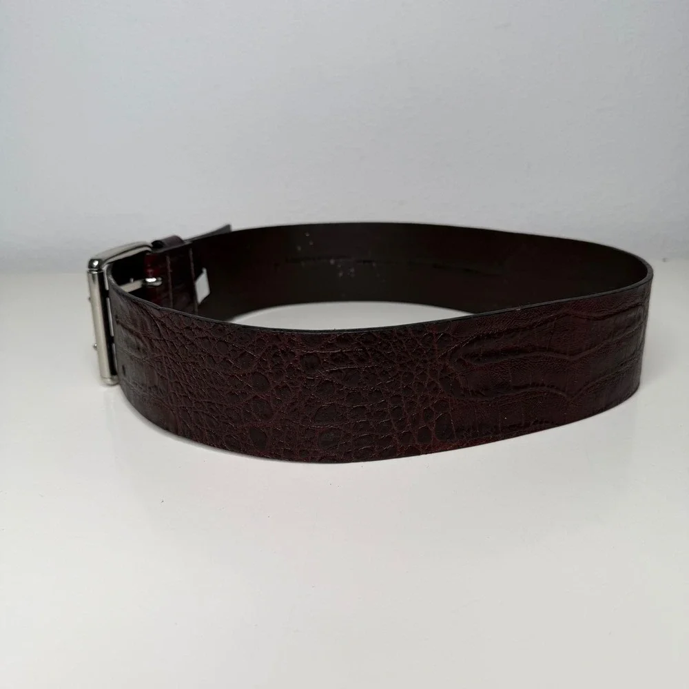 Banana Republic Belt Womens Mahogany Croc Embossed Double Prong Buckle Luxe 32 S